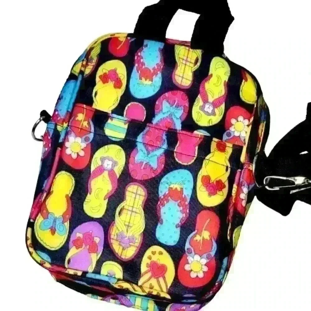 Micro Small Multi Use BACKPACK Many pockets ZIP Close FLIP FLOPS print Lunch Box